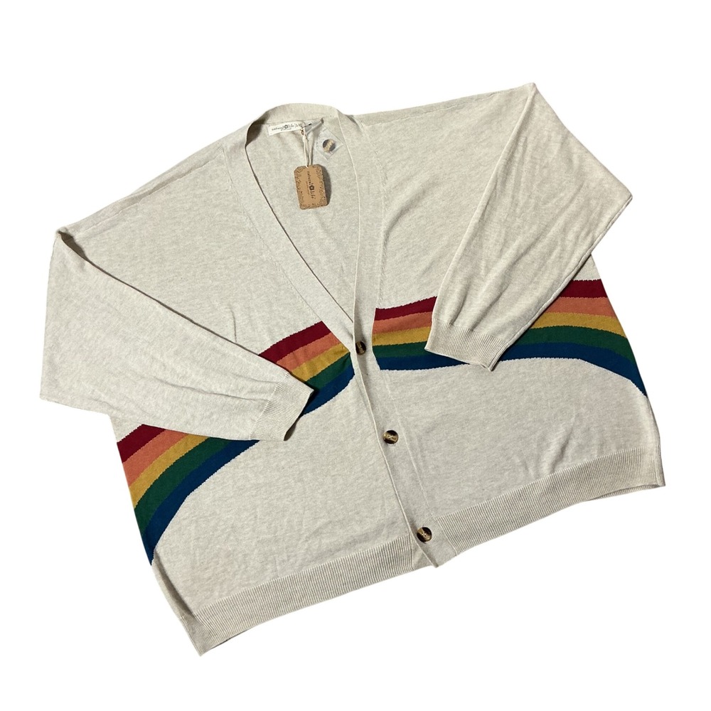 NEW Natural Life Rainbow Stripe Cardigan Women L/XL Boho Oversized Cotton